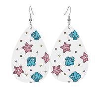 Lightweight Teardrop Earrings Colorful Starfish Conch Shell Leather Dangle Drop Earrings Jewellery Gift For Women