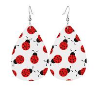 Lightweight Teardrop Earrings Red Ladybug Insect Leather Dangle Drop Earrings Jewellery Gift For Women