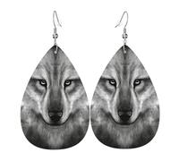 Lightweight Teardrop Earrings Wolf Beast Animal Leather Dangle Drop Earrings Jewellery Gift For Women