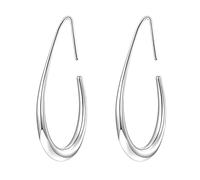 Lightweight Teardrop Hoop Earrings for Women - 14k Gold/White Gold Plated Large Oval Pull Through Hoop Earrings High Polished Statement Jewelry Gift for Women, L, Metal, No Gemstone