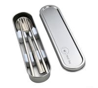 Lightweight Titanium Travel Utensils Fork Spoon Chopsticks | Ultra-light titanium build, includes fork spoon chopsticks, compact storage box, rust free durable