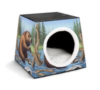 Lightweight Travel Crate Kennel Indoor & Outdoor Busy Beaver Cartoon Printed Indoor Dog House with Washable Plush Cushion, Suitable for Dogs & Cats