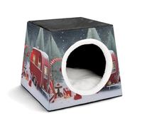 Lightweight Travel Crate Kennel Indoor & Outdoor Christmas Red Camper Printed Indoor Dog House with Washable Plush Cushion, Suitable for Dogs & Cats