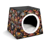 Lightweight Travel Crate Kennel Indoor & Outdoor Colorful Sugar Skulls Printed Indoor Dog House with Washable Plush Cushion, Suitable for Dogs & Cats