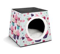 Lightweight Travel Crate Kennel Indoor & Outdoor Cupcake Candy Hearts Sweet Printed Indoor Dog House with Washable Plush Cushion, Suitable for Dogs & Cats