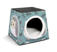 Lightweight Travel Crate Kennel Indoor & Outdoor Cute Cartoon Hedgehog Printed Indoor Dog House with Washable Plush Cushion, Suitable for Dogs & Cats