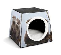 Lightweight Travel Crate Kennel Indoor & Outdoor Cute Otter Printed Indoor Dog House with Washable Plush Cushion, Suitable for Dogs & Cats