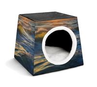 Lightweight Travel Crate Kennel Indoor & Outdoor Dawn Ocean Waves Printed Indoor Dog House with Washable Plush Cushion, Suitable for Dogs & Cats