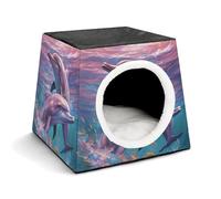 Lightweight Travel Crate Kennel Indoor & Outdoor Dolphins Art Printed Indoor Dog House with Washable Plush Cushion, Suitable for Dogs & Cats