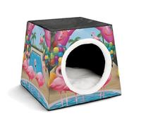 Lightweight Travel Crate Kennel Indoor & Outdoor Flamingo And Swimming Pool1 Printed Indoor Dog House with Washable Plush Cushion, Suitable for Dogs & Cats