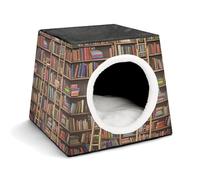 Lightweight Travel Crate Kennel Indoor & Outdoor Funny Book Shelves Collection And Ladder Printed Indoor Dog House with Washable Plush Cushion, Suitable for Dogs & Cats