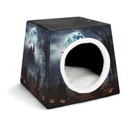 Lightweight Travel Crate Kennel Indoor & Outdoor Gothic Happy Halloween Printed Indoor Dog House with Washable Plush Cushion, Suitable for Dogs & Cats