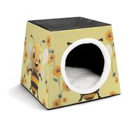 Lightweight Travel Crate Kennel Indoor & Outdoor Happy Bee Printed Indoor Dog House with Washable Plush Cushion, Suitable for Dogs & Cats