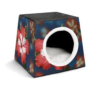 Lightweight Travel Crate Kennel Indoor & Outdoor Hawaii Flower Printed Indoor Dog House with Washable Plush Cushion, Suitable for Dogs & Cats
