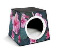 Lightweight Travel Crate Kennel Indoor & Outdoor Hawaii Pink Flower Printed Indoor Dog House with Washable Plush Cushion, Suitable for Dogs & Cats