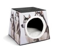 Lightweight Travel Crate Kennel Indoor & Outdoor Husky Dogs Printed Indoor Dog House with Washable Plush Cushion, Suitable for Dogs & Cats