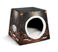Lightweight Travel Crate Kennel Indoor & Outdoor Poker Tournament Printed Indoor Dog House with Washable Plush Cushion, Suitable for Dogs & Cats