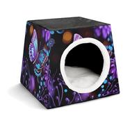 Lightweight Travel Crate Kennel Indoor & Outdoor Purple Butterfly And Flowers Printed Indoor Dog House with Washable Plush Cushion, Suitable for Dogs & Cats