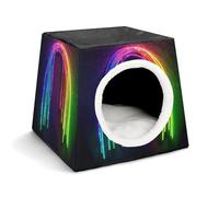 Lightweight Travel Crate Kennel Indoor & Outdoor Rainbow Neon Printed Indoor Dog House with Washable Plush Cushion, Suitable for Dogs & Cats