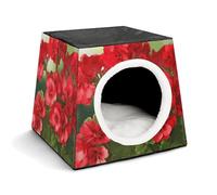 Lightweight Travel Crate Kennel Indoor & Outdoor Red Geraniums Printed Indoor Dog House with Washable Plush Cushion, Suitable for Dogs & Cats