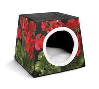 Lightweight Travel Crate Kennel Indoor & Outdoor Red Geraniums1 Printed Indoor Dog House with Washable Plush Cushion, Suitable for Dogs & Cats