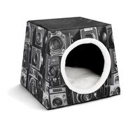 Lightweight Travel Crate Kennel Indoor & Outdoor Retro Cool Camera Collection Printed Indoor Dog House with Washable Plush Cushion, Suitable for Dogs & Cats