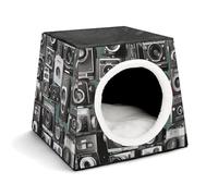 Lightweight Travel Crate Kennel Indoor & Outdoor Retro Cool Camera Collection1 Printed Indoor Dog House with Washable Plush Cushion, Suitable for Dogs & Cats
