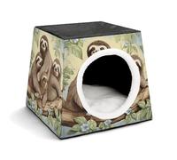 Lightweight Travel Crate Kennel Indoor & Outdoor Sloth Family Printed Indoor Dog House with Washable Plush Cushion, Suitable for Dogs & Cats