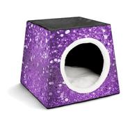 Lightweight Travel Crate Kennel Indoor & Outdoor Sparkling Purple Glitter Printed Indoor Dog House with Washable Plush Cushion, Suitable for Dogs & Cats