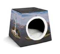 Lightweight Travel Crate Kennel Indoor & Outdoor Statue of Liberty in NYC Printed Indoor Dog House with Washable Plush Cushion, Suitable for Dogs & Cats