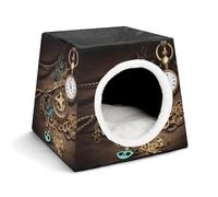Lightweight Travel Crate Kennel Indoor & Outdoor Steampunk Watches Printed Indoor Dog House with Washable Plush Cushion, Suitable for Dogs & Cats