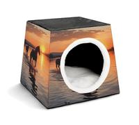 Lightweight Travel Crate Kennel Indoor & Outdoor Sunsets Lake Horses Printed Indoor Dog House with Washable Plush Cushion, Suitable for Dogs & Cats