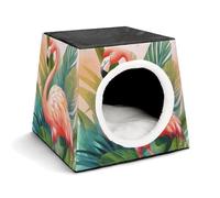 Lightweight Travel Crate Kennel Indoor & Outdoor Tropical Flamingo1 Printed Indoor Dog House with Washable Plush Cushion, Suitable for Dogs & Cats