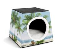 Lightweight Travel Crate Kennel Indoor & Outdoor Tropical Palm Tree Printed Indoor Dog House with Washable Plush Cushion, Suitable for Dogs & Cats