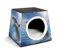 Lightweight Travel Crate Kennel Indoor & Outdoor Two Dolphins Printed Indoor Dog House with Washable Plush Cushion, Suitable for Dogs & Cats