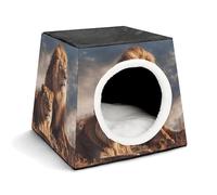Lightweight Travel Crate Kennel Indoor & Outdoor Two Lions Printed Indoor Dog House with Washable Plush Cushion, Suitable for Dogs & Cats