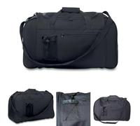 Lightweight Travel Holdall Cabin Bag 47L - Foldable Gym Sports Duffle Bag with Shoulder Strap, Side Pocket & Mobile Holder - Black