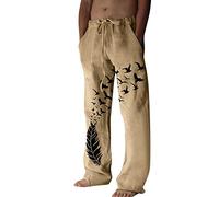 Lightweight Travel Trousers For Men Uk Mens Printed Trousers Leaf Birds Pattern Pants Straight Legs Loungewear Drawstring Elastic Waist Trouser Casual Beach Yoga Bottoms Lounge Pants For Men Uk