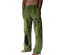 Lightweight Travel Trousers For Men Uk Mens Printed Trousers Leaf Birds Pattern Pants Straight Legs Loungewear Drawstring Elastic Waist Trouser Casual Beach Yoga Bottoms Lounge Pants For Men Uk