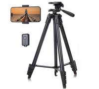 Lightweight Tripod, Everesta Video Phone Camera Tripod Stand with Wireless Remote Shutter, Phone Clip, Carry Bag for Travel/YouTube Video/Photography/Vlog, Compatible with iOS & Android (55 Inch)