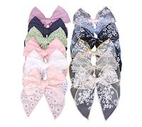 Lightweight Tulle Fable Bow Hair Clips Baby Girls Women Lace Hair Bow Barrettes Large Sailor Hair Bows Accessories (Tulle 12 Pack)
