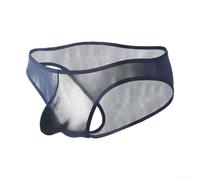 Lightweight Ultrathin Men's Sheer Low Waist Brief Underwear with Bulge Pouch Design Support (2XL Blue)