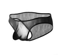 Lightweight Ultrathin Men's Sheer Low Waist Brief Underwear with Bulge Pouch Design Support (XL Black)