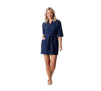 Lightweight Waffle Weave Bath, Spa & Bridesmaids Kimono Short Robes, Navy, XXL