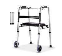 Lightweight Walking Frames for The Elderly,Foldable Stand Up Walker Standing with Seat,Folding Walking Frame with 2 Wheels,6-Level Height Adjustable Aluminum Walkers,2 Usage Modes (A)