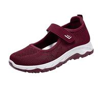 Lightweight Walking Trainers Womens Hook and Loop Running Trainers Womens Arch Support Casual Plantar Fasciitis Orthotic Jogging Shoes Adjustable Low Top Tennis Shoes with Mesh (Red, 5.5)