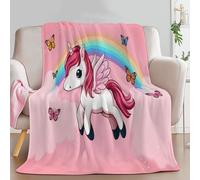 Lightweight Warm Blanket 51 × 59 inch, Super Soft Pink Camping Throw Blanket With Enchanting Cute Animals Unicorns Print - Small Single Size Blankets for Home Living Room Sofa Couch Bed