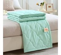 Lightweight Washed Cotton Quilt for Summer - Soft Thin Reversible Cooling Comforter Blanket Solid Color Breathable Washable Bedspread for Night Sweats Bed Couch Travel Adults (Green,180x200cm)