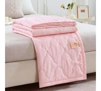 Lightweight Washed Cotton Quilt for Summer - Soft Thin Reversible Cooling Comforter Blanket Solid Color Breathable Washable Bedspread for Night Sweats Bed Couch Travel Adults (Light Pink,100x150cm)