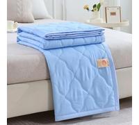Lightweight Washed Cotton Quilt for Summer - Soft Thin Reversible Cooling Comforter Blanket Solid Color Breathable Washable Bedspread for Night Sweats Bed Couch Travel Adults (Blue,150x200cm)